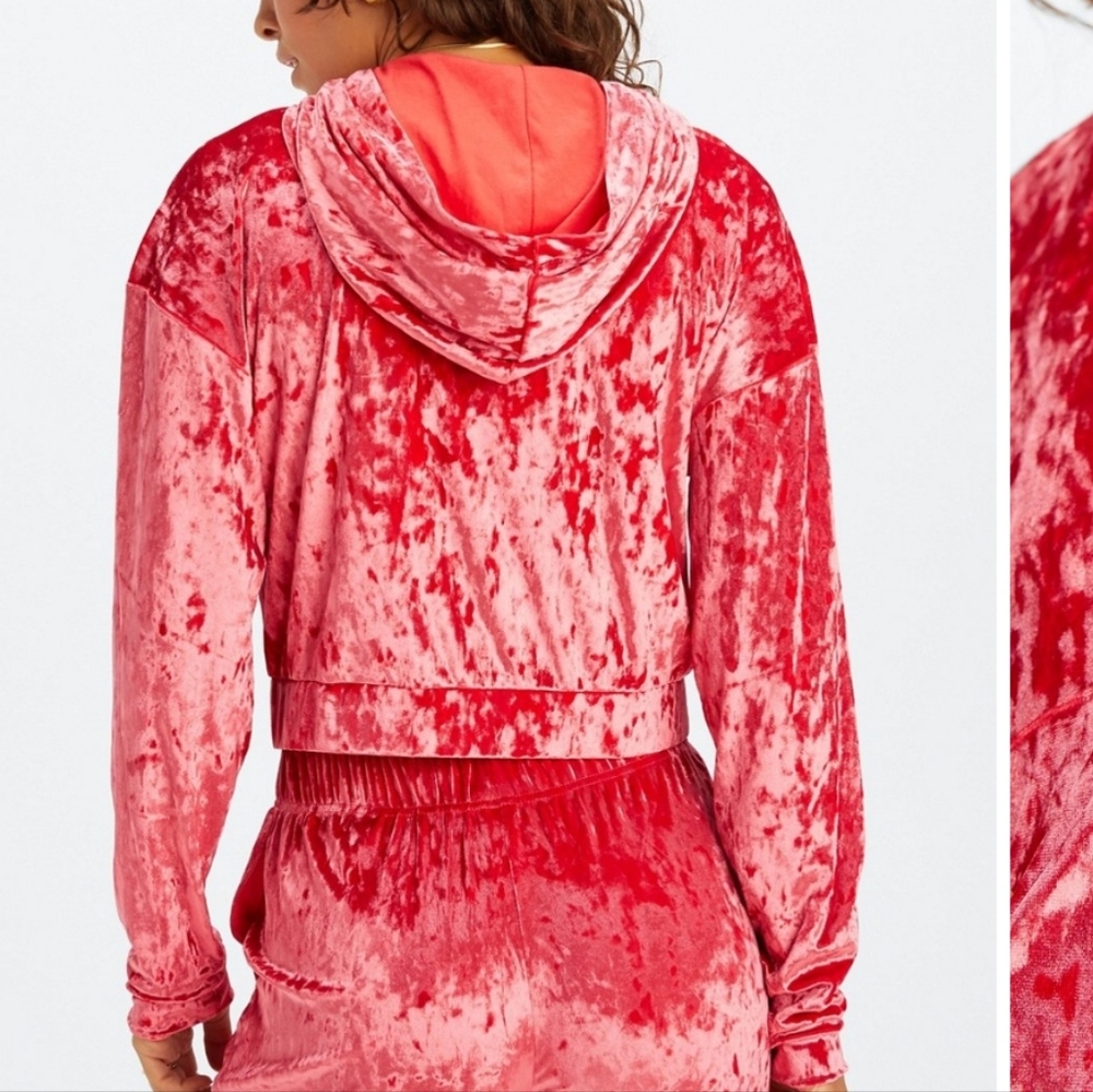 🆕️ fabletics x vanessa hudgins • crushed velour zip up hoodie in strawberry